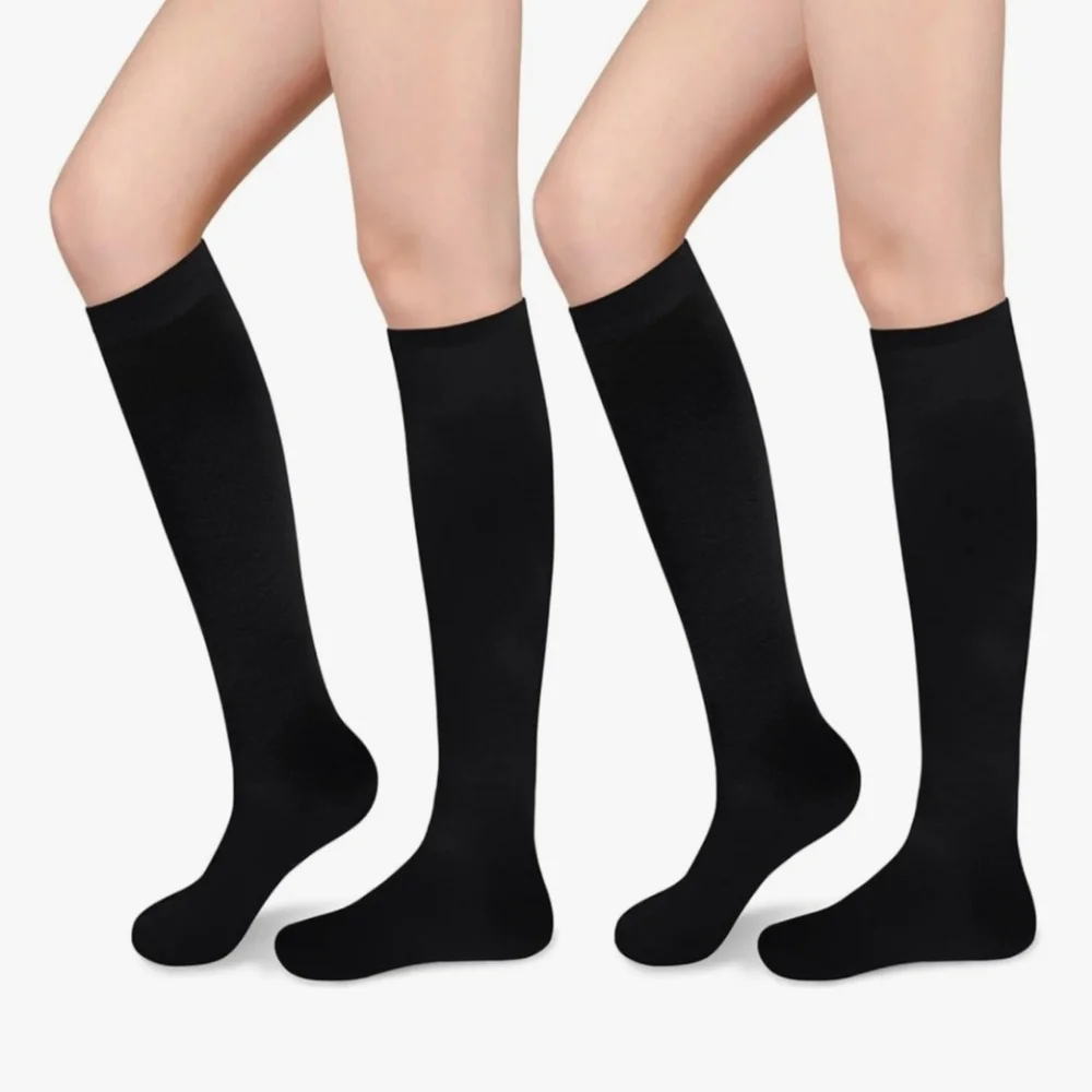 2 Pair Black Knee High Tube Socks for Women Knee Athletic Stockings - Picture 1 of 5